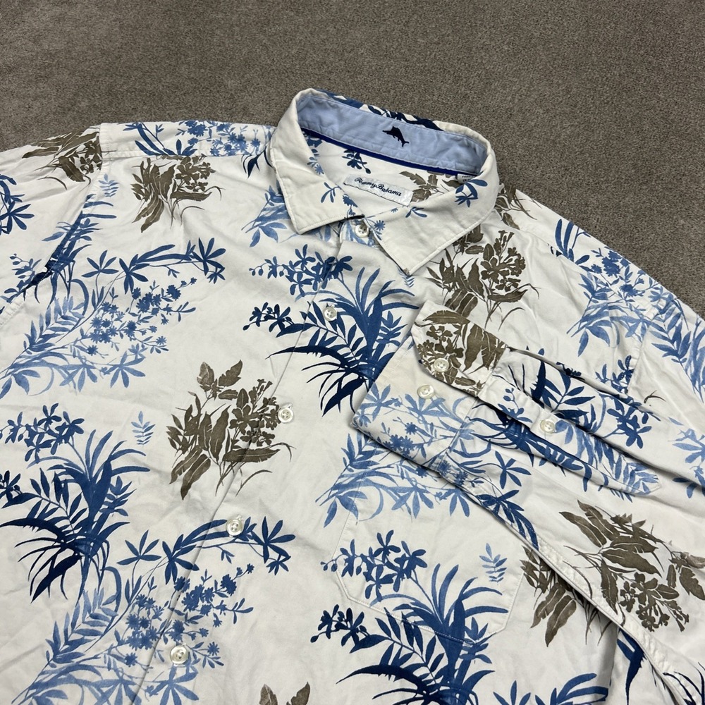 Tommy Bahama Shirt Mens XL Long Sleeve Button Up Silk Blend Stretch Floral